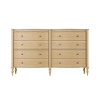 Commode vintage Homsee noire/chêne clair à façade incurvée avec 8 tiroirs, commode de chambre de luxe avec boutons en bronze, table de toilette