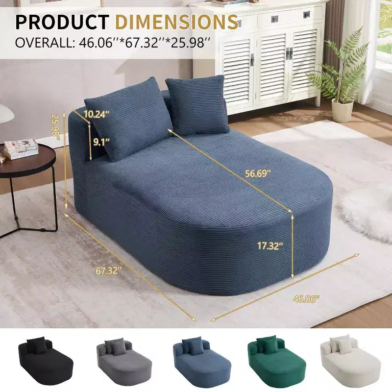 Chaise longue surdimensionnée en velours côtelé avec assise large de 117 cm, canapé-lit confortable avec oreillers pour salon ou chambre à coucher-Panipeachy
