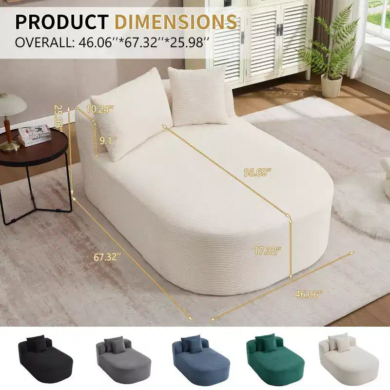 Chaise longue surdimensionnée en velours côtelé avec assise large de 117 cm, canapé-lit confortable avec oreillers pour salon ou chambre à coucher-Panipeachy