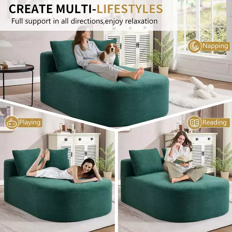 Chaise longue surdimensionnée en velours côtelé avec assise large de 117 cm, canapé-lit confortable avec oreillers pour salon ou chambre à coucher-Panipeachy