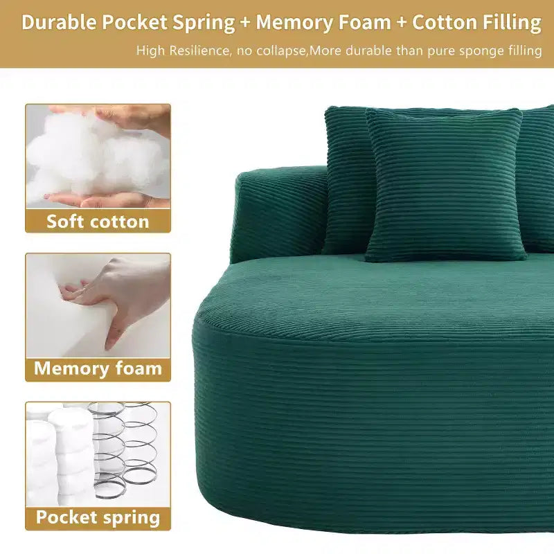 Chaise longue surdimensionnée en velours côtelé avec assise large de 117 cm, canapé-lit confortable avec oreillers pour salon ou chambre à coucher-Panipeachy