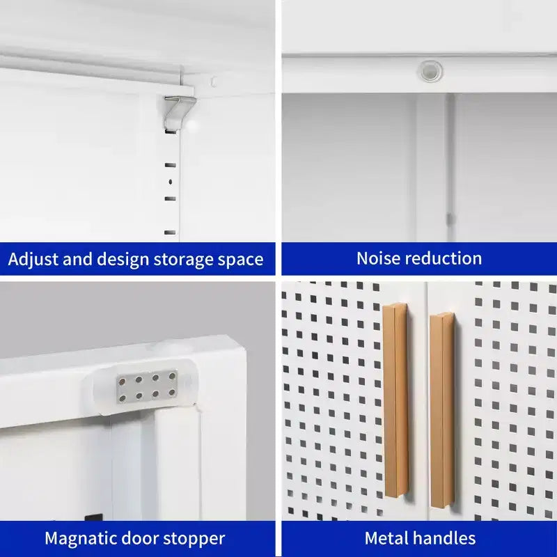 VIYET 31.5 Armoire de Rangement en Métal - 2 Portes et 2 Étagères Réglables, Meuble de Rangement en Acier (Sans Serrure), Blanc