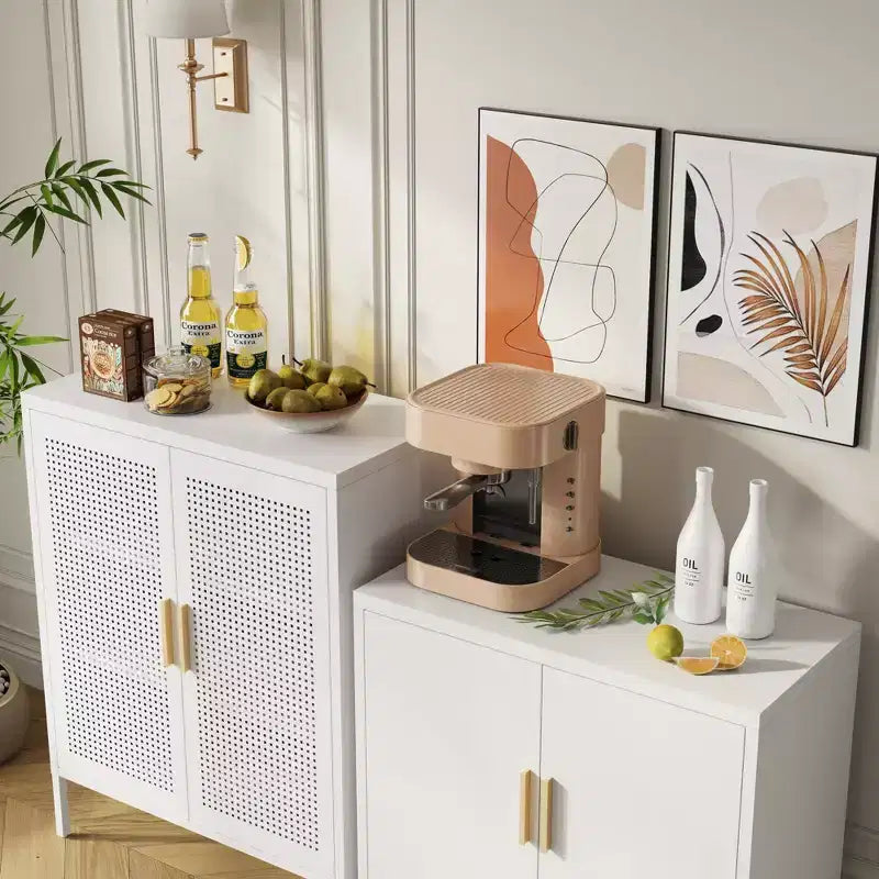 VIYET 31.5 Armoire de Rangement en Métal - 2 Portes et 2 Étagères Réglables, Meuble de Rangement en Acier (Sans Serrure), Blanc