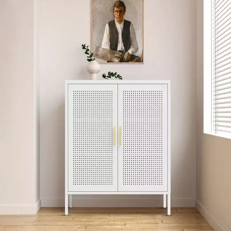 VIYET 31.5 Armoire de Rangement en Métal - 2 Portes et 2 Étagères Réglables, Meuble de Rangement en Acier (Sans Serrure), Blanc