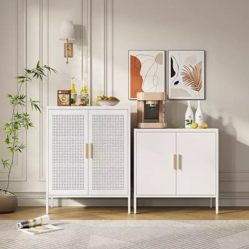 VIYET 31.5 Armoire de Rangement en Métal - 2 Portes et 2 Étagères Réglables, Meuble de Rangement en Acier (Sans Serrure), Blanc