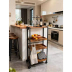 Chariot Roulant Pliable avec Roue Verrouillable, Étagère de Rangement en Bois à 4 Niveaux, Étagère d'Organisation de Cuisine Extensible, Étagères de Garage de 45 kg