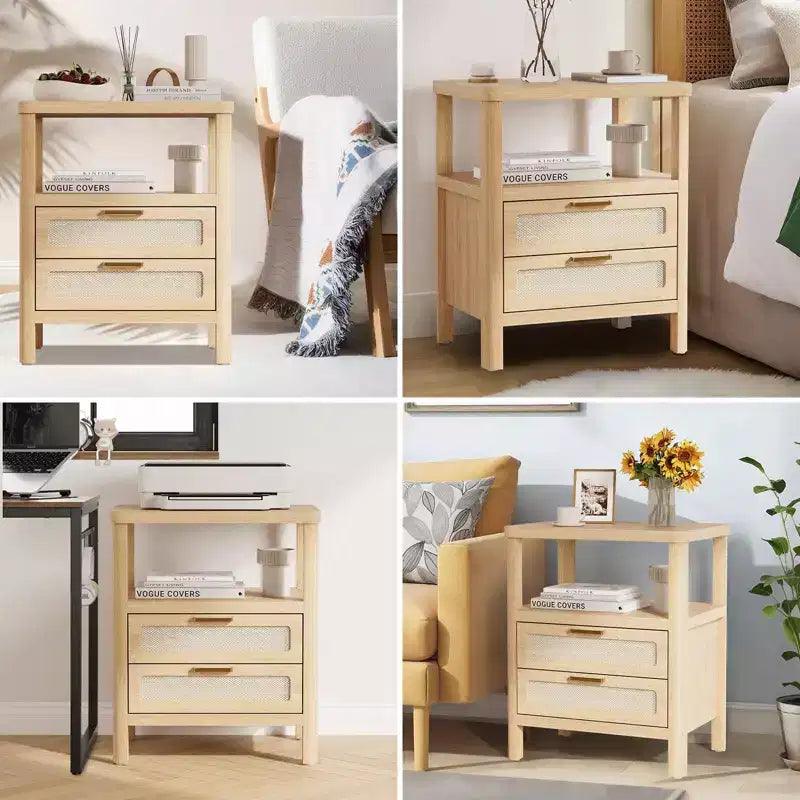 Tables de chevet en chêne 20, lot de 2, avec tiroir et étagère, 2 niveaux, pour chambre à coucher