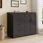43.3 Inch Black Storage Dresser with 4 Drawers and Hanging Rod, Multifunctional Organizer for Bedroom, Easy Assembly