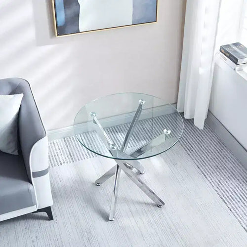 Table d'appoint ronde en verre de 23,6 pouces, plateau en verre trempé avec pieds chromés pour salon, salle à manger, bureau à domicile