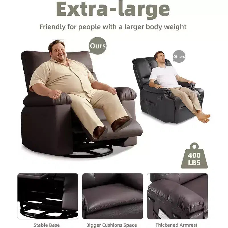 Fauteuil inclinable surdimensionné avec fonction chauffante et massante, inclinable manuel et à bascule avec télécommande pour adultes, salon/chambre/crèche, crème