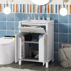 Meuble-lavabo de salle de bain de 24 pouces avec évier en céramique, tiroir basculant et étagère réglable, meuble de salle de bain autoportant pour petits espaces