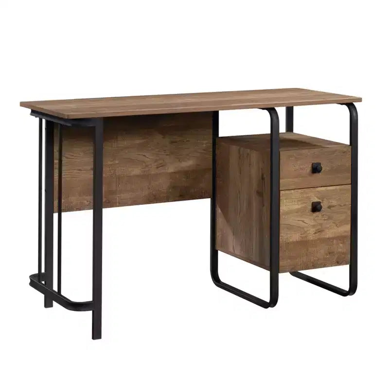 TUYOHW 47 Bureau Informatique,Bureau Industriel Moderne avec 2 Tiroirs de Rangement et 1 Étagère Ouverte,Cadre Métallique,Bureau d'Écriture pour Bureau à Domicile,Étude,Marron