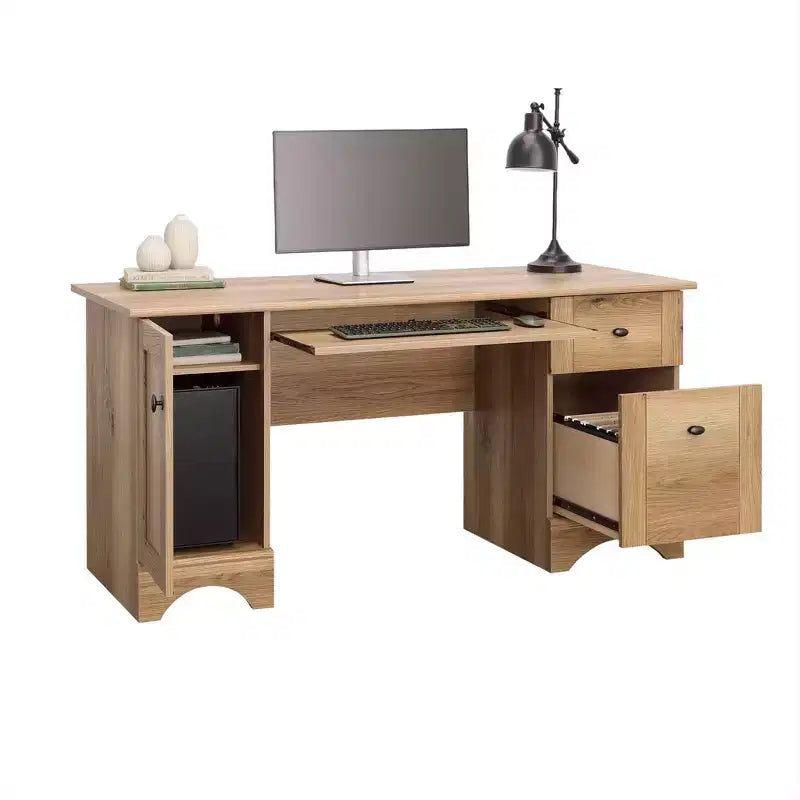 TUYOHW 59.45 Bureau d'ordinateur, Bureau avec tablette coulissante pour clavier, 2 tiroirs et 1 armoire, Bureau d'écriture pour bureau à domicile, étude, salle de jeux