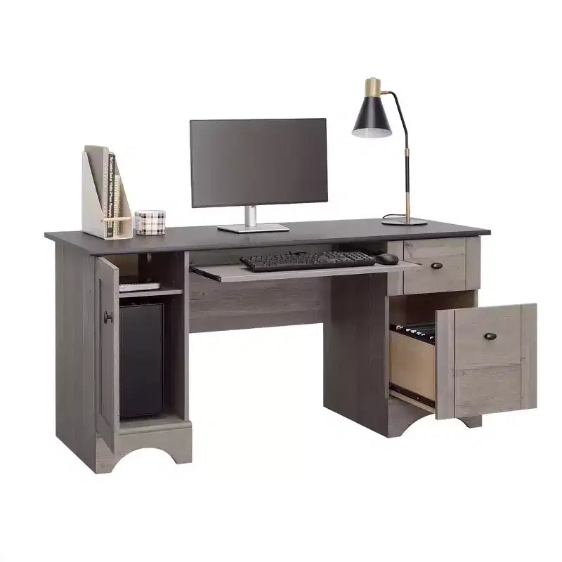 TUYOHW 59.45 Bureau d'ordinateur, Bureau avec tablette coulissante pour clavier, 2 tiroirs et 1 armoire, Bureau d'écriture pour bureau à domicile, étude, salle de jeux