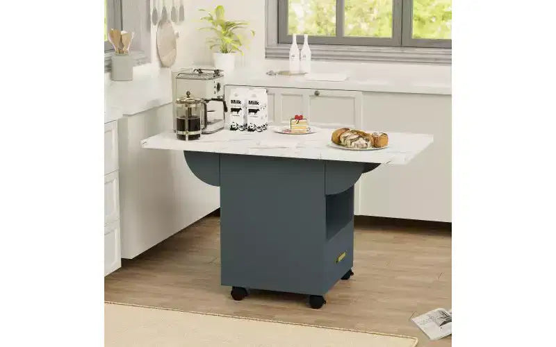 TUYOHW Table à manger mobile en bois avec roulettes, table de cuisine pliante avec rangement, table d'appoint multifonctionnelle pour table basse, îlot de cuisine