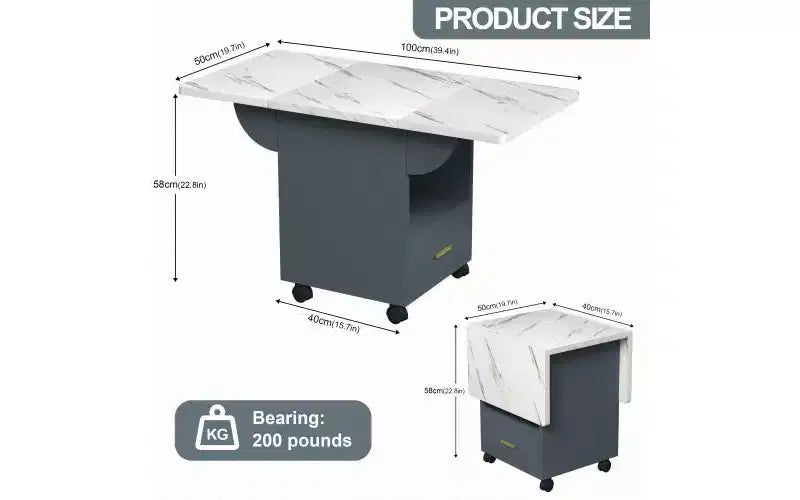 TUYOHW Table à manger mobile en bois avec roulettes, table de cuisine pliante avec rangement, table d'appoint multifonctionnelle pour table basse, îlot de cuisine