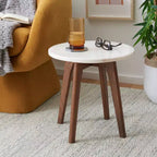 Table d'appoint ronde en marbre Marini - ACC8100 - Marbre/Noyer - Safavieh