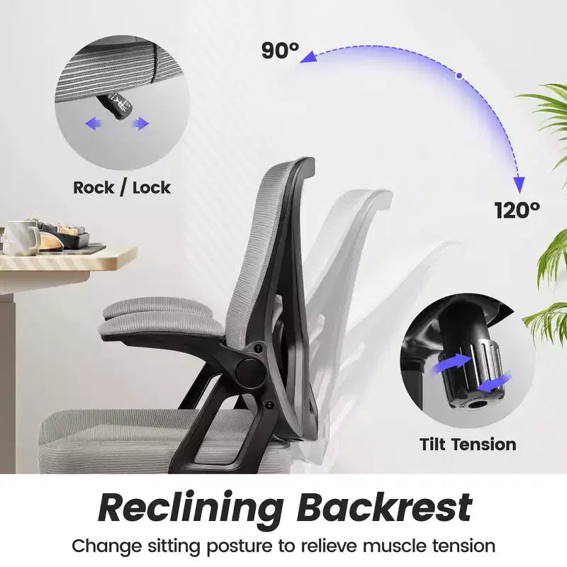 Chaise de bureau ergonomique KERDOM, Chaise de bureau en maille avec support lombaire et accoudoirs réglables, Noir