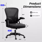 Chaise de bureau ergonomique KERDOM, Chaise de bureau en maille avec support lombaire et accoudoirs réglables, Noir