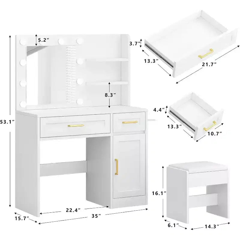 BALHAM TRADE-Coiffeuse avec Lumières et Rangement Tiroir Électrique Étagères 3 Modes d'Éclairage Luminosité Réglable