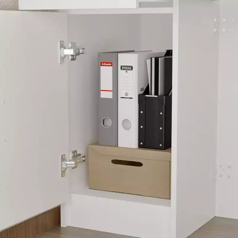 Comptoir de caisse/accueil multifonction blanc Hitow : Rangement verrouillable + Étagères d'affichage LED + Plateau de clavier Caisse/station d'accueil moderne