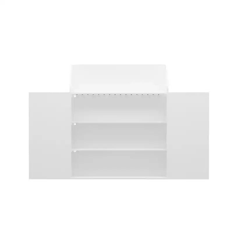 Comptoir de caisse/accueil multifonction blanc Hitow : Rangement verrouillable + Étagères d'affichage LED + Plateau de clavier Caisse/station d'accueil moderne
