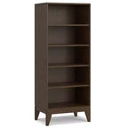 Pearson SOLID HARDWOOD 66 inch x 24 inch Mid Century Modern 5 Shelf Bookcase