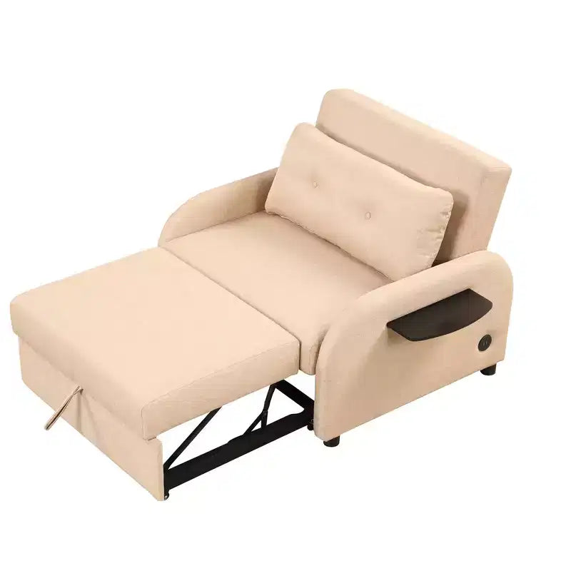 MAYEERTY Canapé-lit gigogne 3 en 1 avec prise de charge pour salon et salle de loisirs, couleur beige