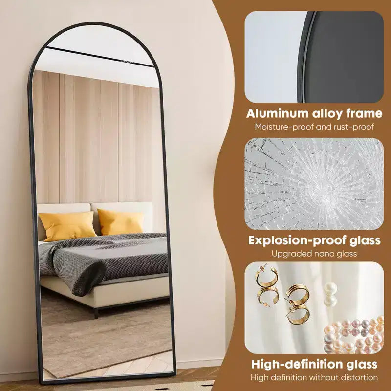 MAYEERTY Miroir Mural en Arc Pleine Longueur 71x26 Pouces, à Poser, Suspendre ou Appuyer
