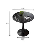 Table à manger ronde NAYSAYE Table d'appoint Table de cuisine moderne Plateau en MDF Base en acier pour salon Bureau Marbre, Noir, 23.6*19.7*29.1