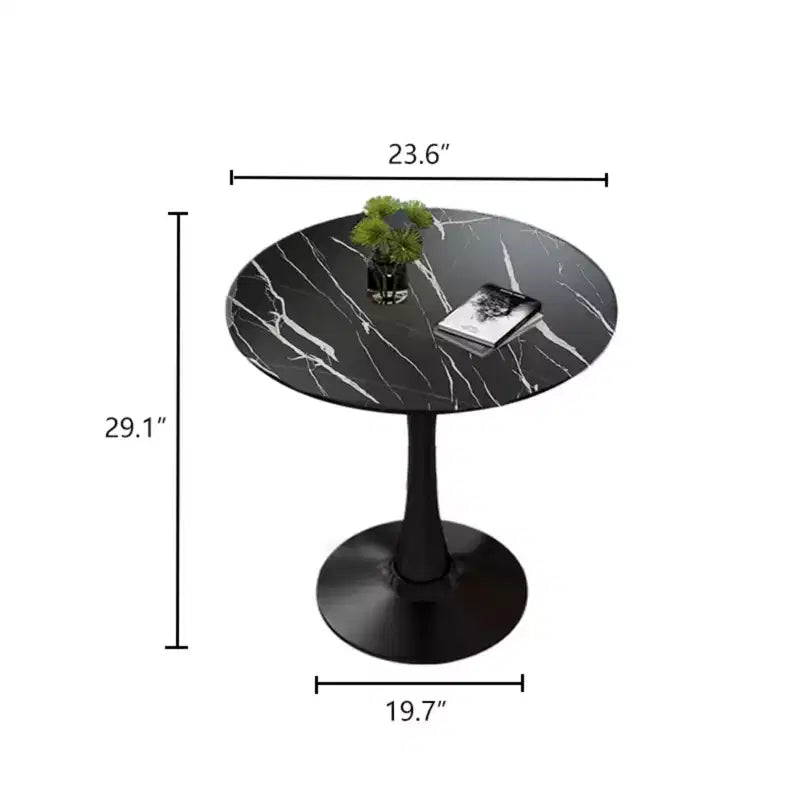 Table à manger ronde NAYSAYE Table d'appoint Table de cuisine moderne Plateau en MDF Base en acier pour salon Bureau Marbre, Noir, 23.6*19.7*29.1