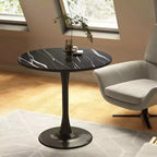 Table à manger ronde NAYSAYE Table d'appoint Table de cuisine moderne Plateau en MDF Base en acier pour salon Bureau Marbre, Noir, 23.6*19.7*29.1