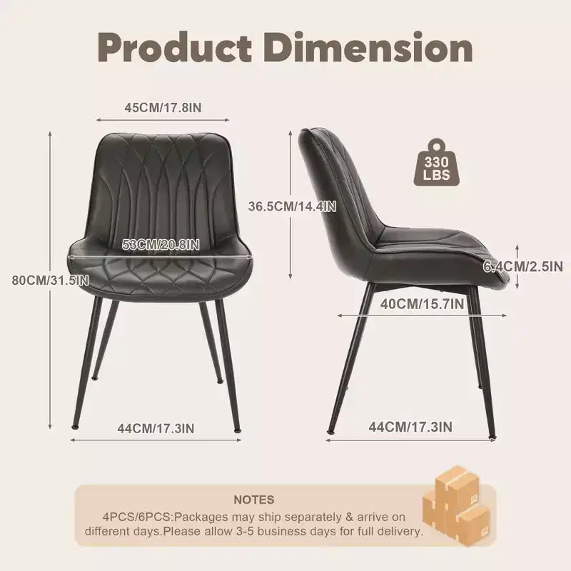 Acekool Lot de 2 chaises de salle à manger modernes en PU noir, chaises d'appoint rembourrées avec pieds en métal pour salle à manger et salon