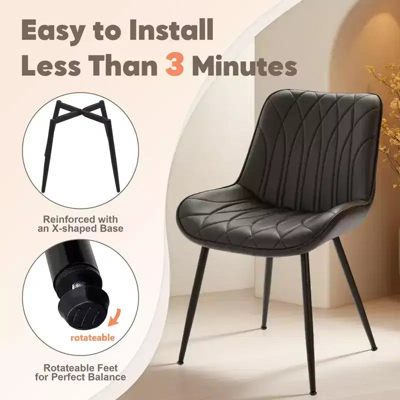Acekool Lot de 2 chaises de salle à manger modernes en PU noir, chaises d'appoint rembourrées avec pieds en métal pour salle à manger et salon