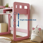 Ensemble bureau et chaise pour enfants Acekool, table d'étude réglable avec rangement et porte-livres, pour garçons et filles, blanc/rose/bleu