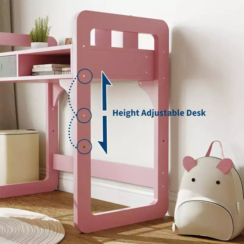 Ensemble bureau et chaise pour enfants Acekool, table d'étude réglable avec rangement et porte-livres, pour garçons et filles, blanc/rose/bleu