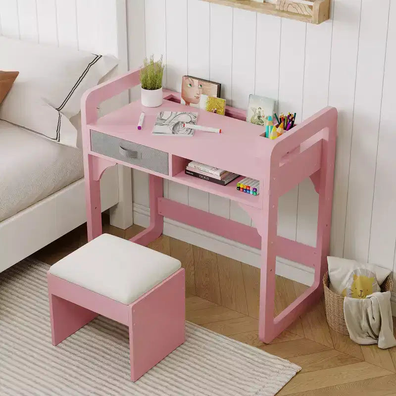Ensemble bureau et chaise pour enfants Acekool, table d'étude réglable avec rangement et porte-livres, pour garçons et filles, blanc/rose/bleu