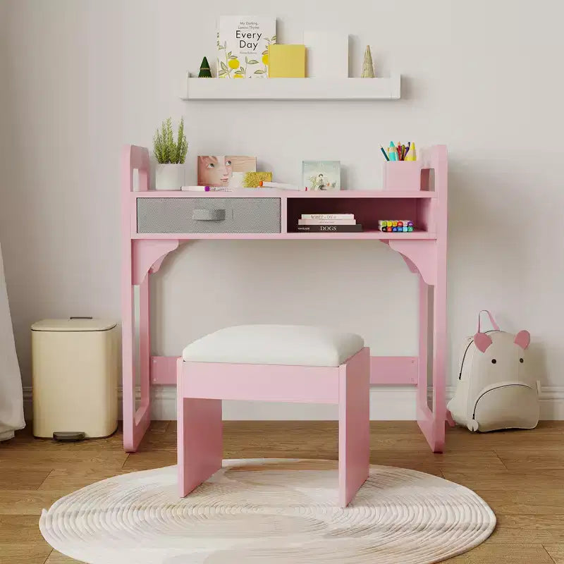 Ensemble bureau et chaise pour enfants Acekool, table d'étude réglable avec rangement et porte-livres, pour garçons et filles, blanc/rose/bleu