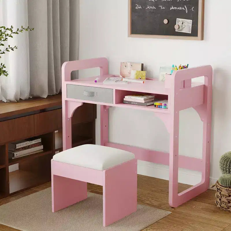 Ensemble bureau et chaise pour enfants Acekool, table d'étude réglable avec rangement et porte-livres, pour garçons et filles, blanc/rose/bleu