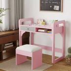 Ensemble bureau et chaise pour enfants Acekool, table d'étude réglable avec rangement et porte-livres, pour garçons et filles, blanc/rose/bleu