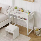 Ensemble bureau et chaise pour enfants Acekool, table d'étude réglable avec rangement et porte-livres, pour garçons et filles, blanc/rose/bleu