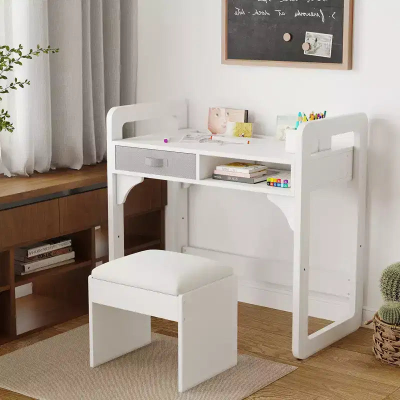Ensemble bureau et chaise pour enfants Acekool, table d'étude réglable avec rangement et porte-livres, pour garçons et filles, blanc/rose/bleu