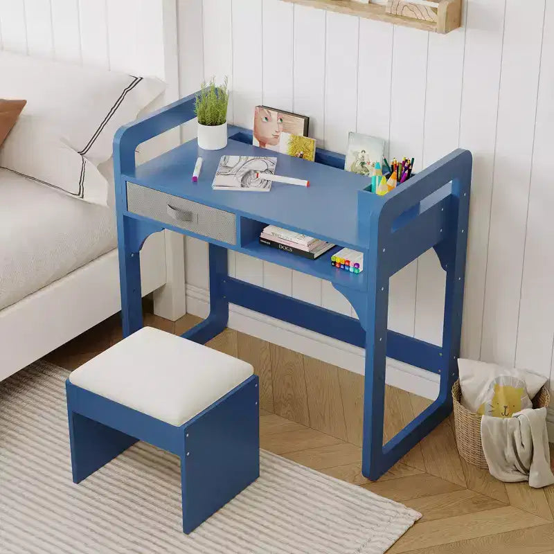 Ensemble bureau et chaise pour enfants Acekool, table d'étude réglable avec rangement et porte-livres, pour garçons et filles, blanc/rose/bleu
