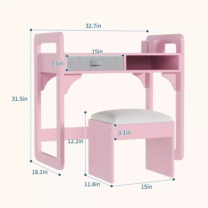 Ensemble bureau et chaise pour enfants Acekool, table d'étude réglable avec rangement et porte-livres, pour garçons et filles, blanc/rose/bleu