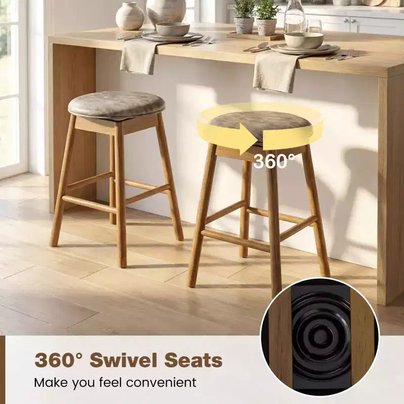 Lot de 4 tabourets de bar pivotants Costway 63,5 cm avec pieds en bois massif et repose-pieds