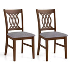 Lot de 4 chaises de salle à manger Costway avec assise rembourrée, dossier ajouré et cadre en bois d'hévéa