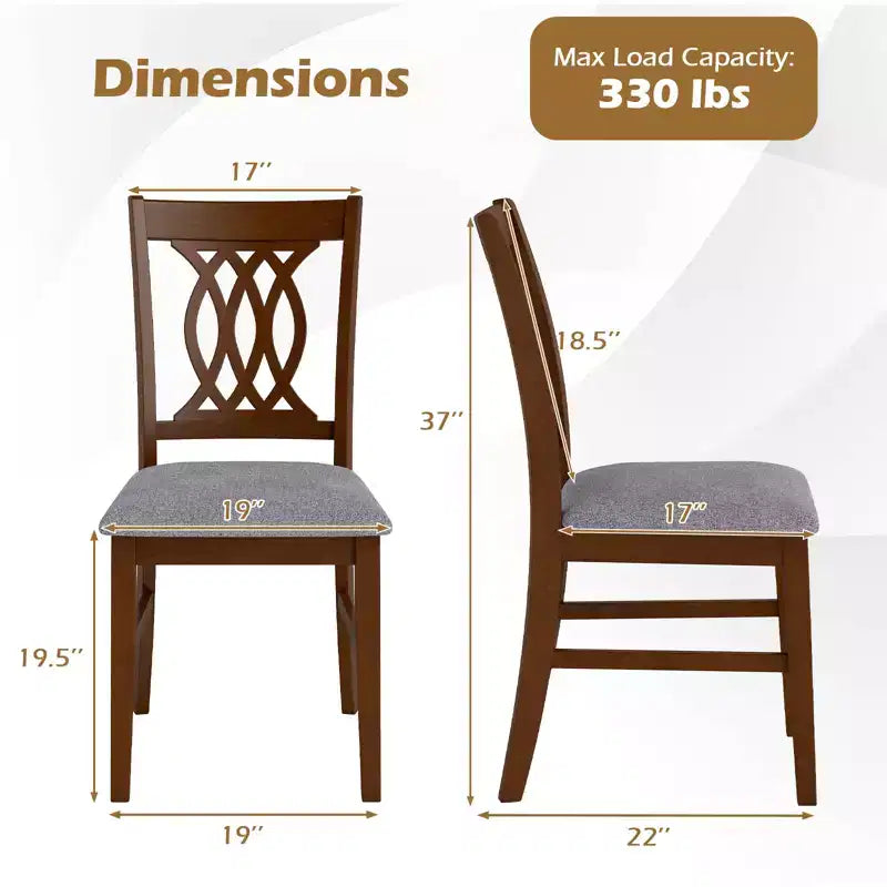 Lot de 4 chaises de salle à manger Costway avec assise rembourrée, dossier ajouré et cadre en bois d'hévéa