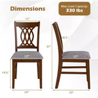 Lot de 4 chaises de salle à manger Costway avec assise rembourrée, dossier ajouré et cadre en bois d'hévéa