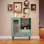 Buffet moderne vert avec porte-verres et rangements, 30,7 po pour cuisine, salle à manger, salon