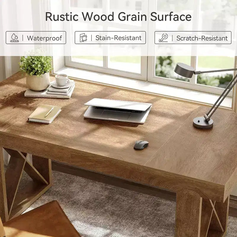 Bureau informatique Lantine 63 pouces, apparence épaisse et simple, poste de travail de jeu et d'écriture, bureau exécutif pour la maison, bureau, marron